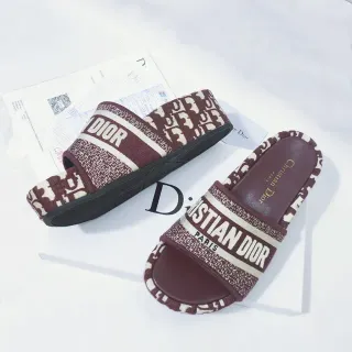 Dior B27 Slide Burgundy and Cream Monogram Slippers
