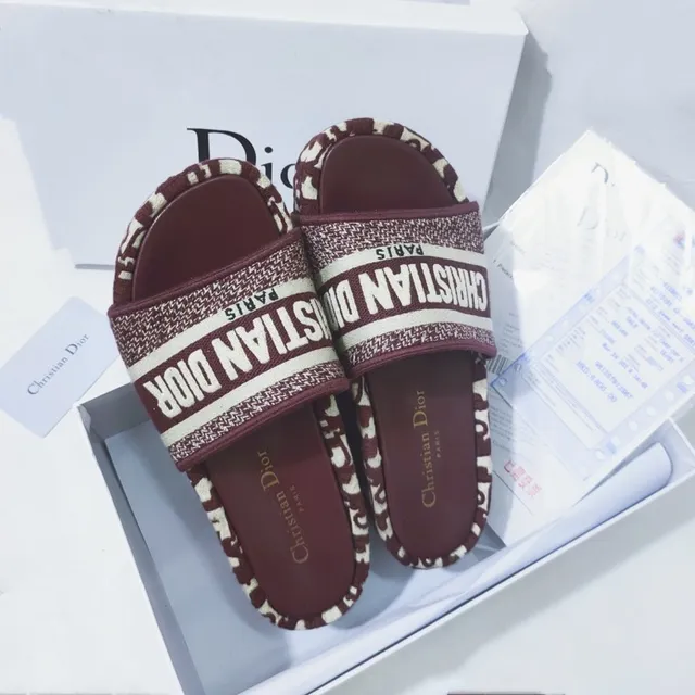 Dior B27 Slide Bordeaux et Crème Monogram Chaussons 5