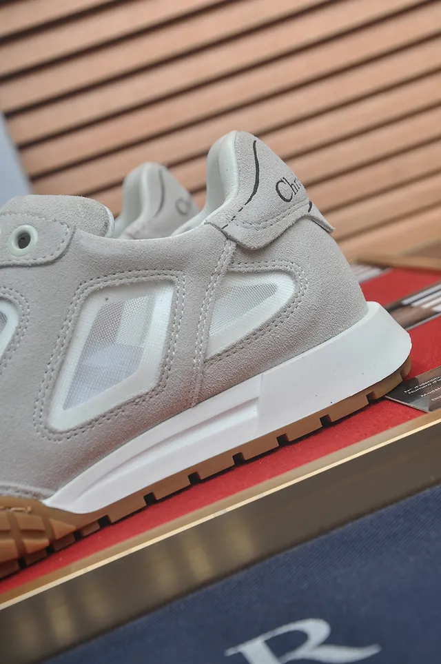 Dior Beige Brown Layered Suede-Mesh Upper Geometric Transparent Overlays Lifestyle Sneakers 2