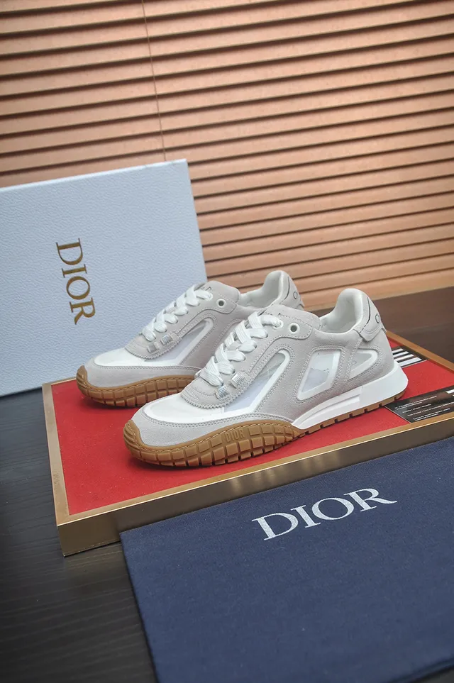 Dior Beige Brown Layered Suede-Mesh Upper Geometric Transparent Overlays Lifestyle Sneakers 4