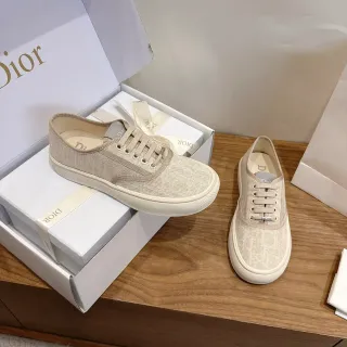 Dior Beige White Monogrammed Canvas Tonal Laces Lifestyle Sneakers