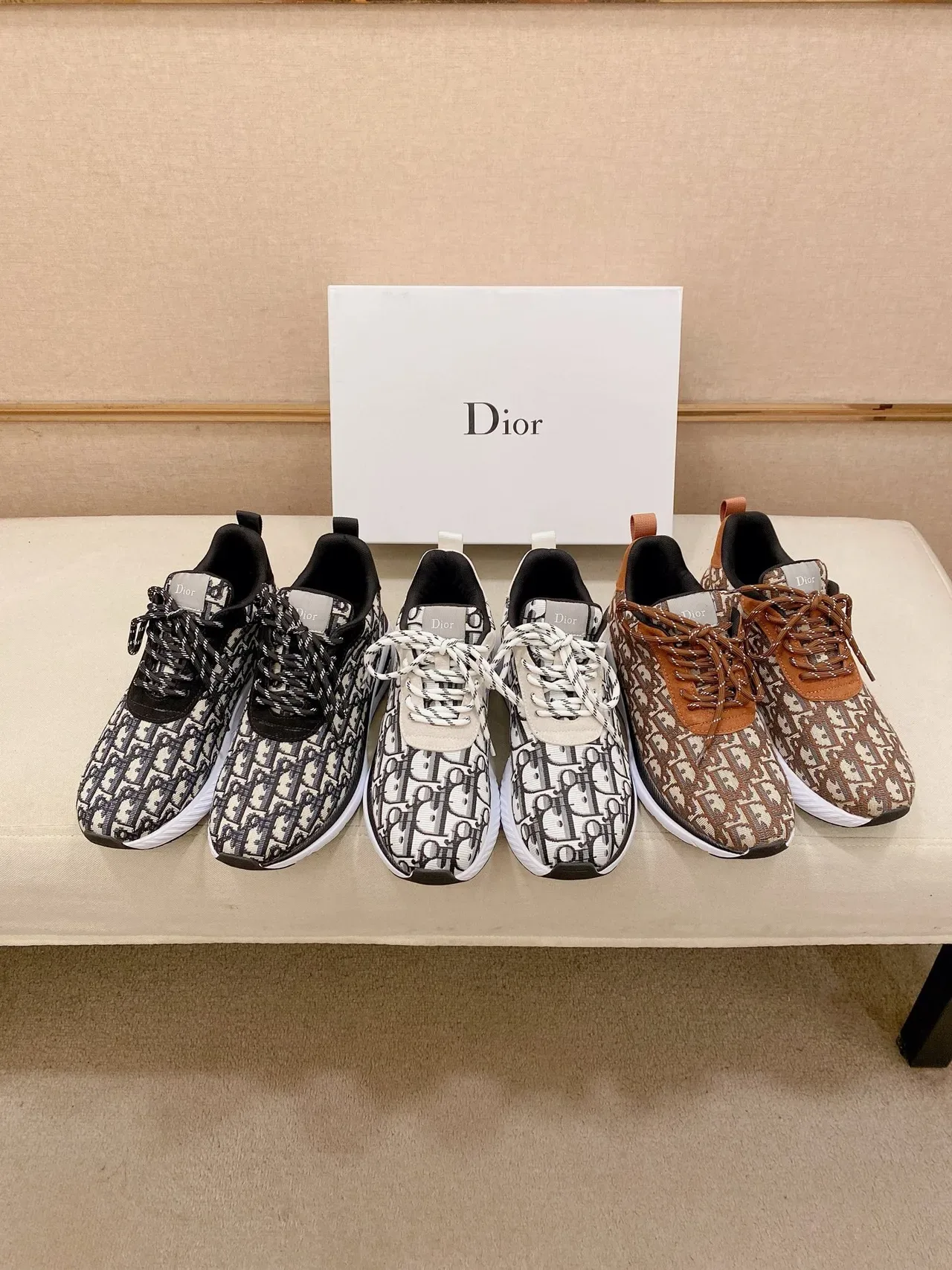 Dior Noir Beige Monogrammé Supérieur Maille Midsole Sculptée Blanche Sneakers Lifestyle 2