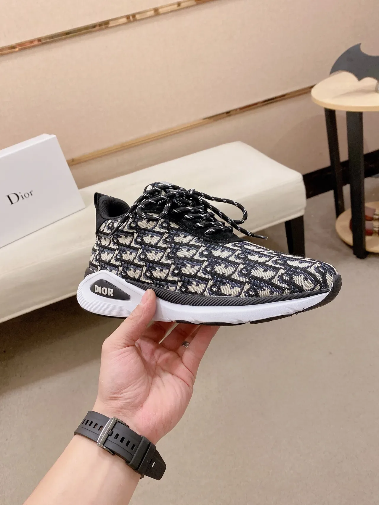 Dior Noir Beige Monogrammé Supérieur Maille Midsole Sculptée Blanche Sneakers Lifestyle 5