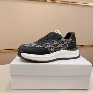Dior Sneakers Lifestyle Noir Beige Monogramme Oblique Cuir Jacquard Overlays