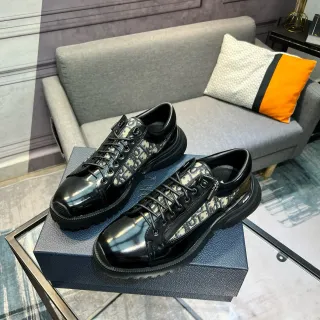 Dior Black Beige Patent Leather Toe Cap Oblique Monogram Panel Lifestyle Sneakers