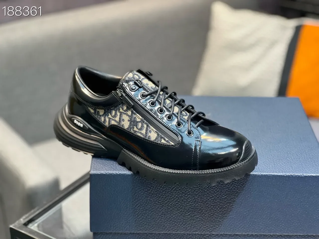 Dior Black Beige Patent Leather Toe Cap Oblique Monogram Panel Lifestyle Sneakers 4