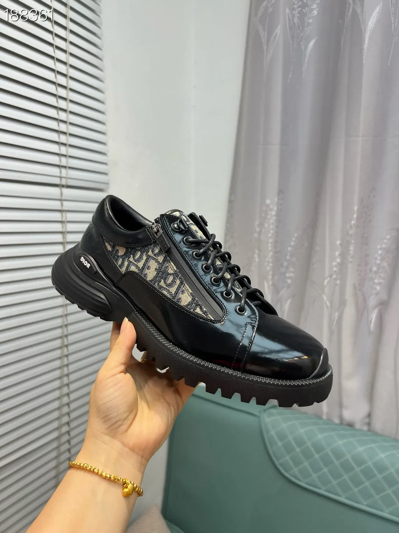 Dior Black Beige Patent Leather Toe Cap Oblique Monogram Panel Lifestyle Sneakers 6