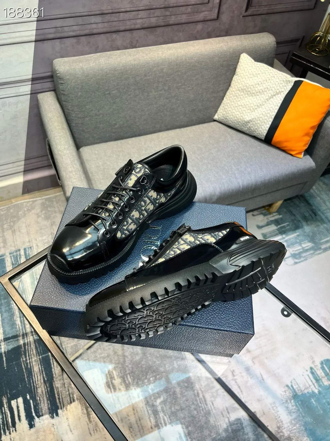 Dior Black Beige Patent Leather Toe Cap Oblique Monogram Panel Lifestyle Sneakers 7