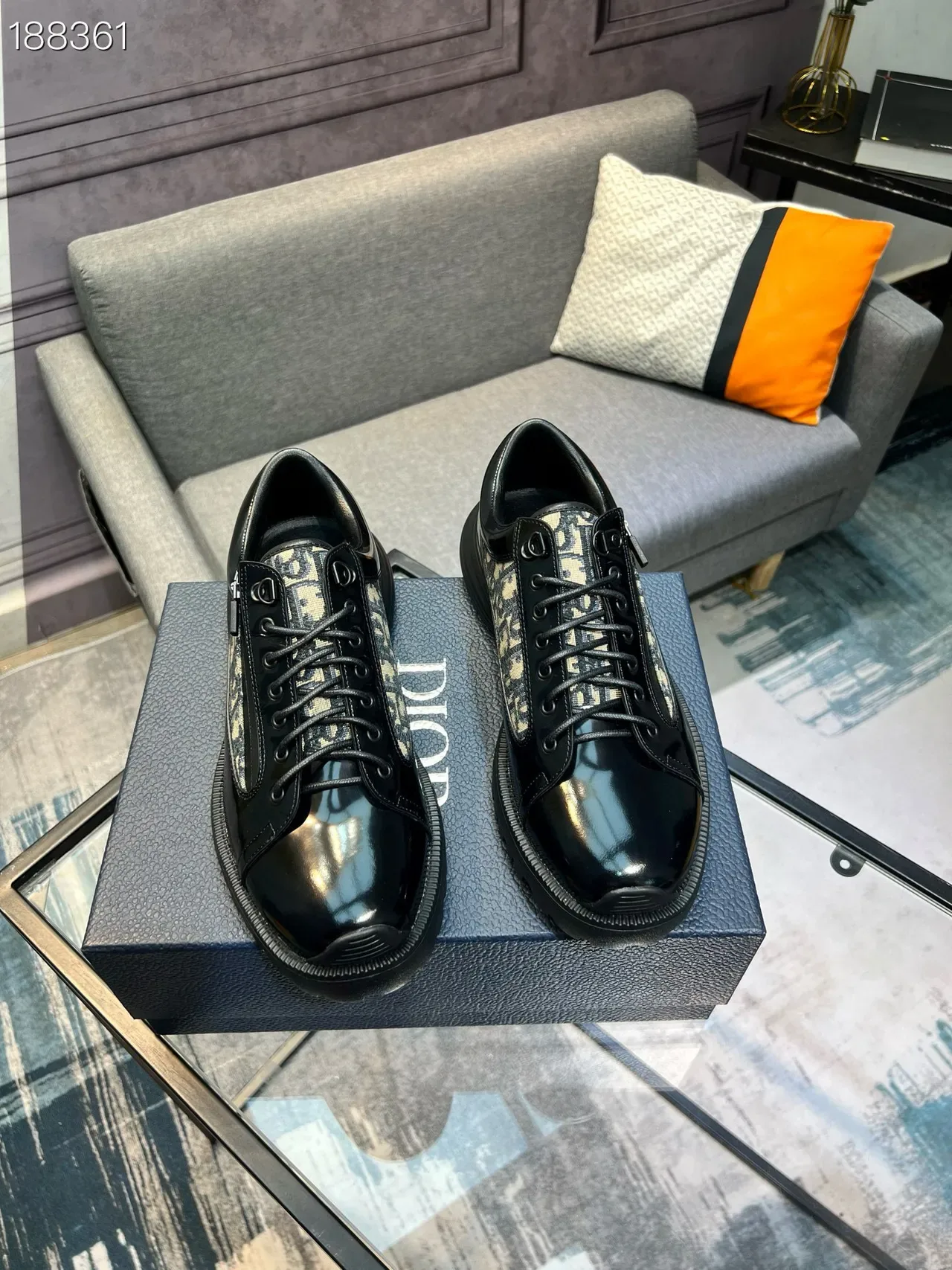 Dior Black Beige Patent Leather Toe Cap Oblique Monogram Panel Lifestyle Sneakers 8