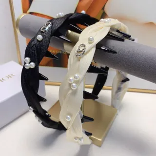 Dior Black Beige Twisted Ribbon Pearl-Embellished Jewelry