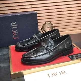 Dior Black Crocodile-Embossed Leather Slip-On Construction Loafer
