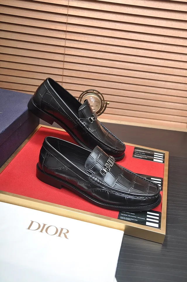 Dior Black Crocodile-Embossed Leather Slip-On Construction Loafer 4