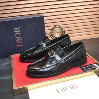 Dior Black Gold Glossy Patent Leather Metal D-Buckle Loafer