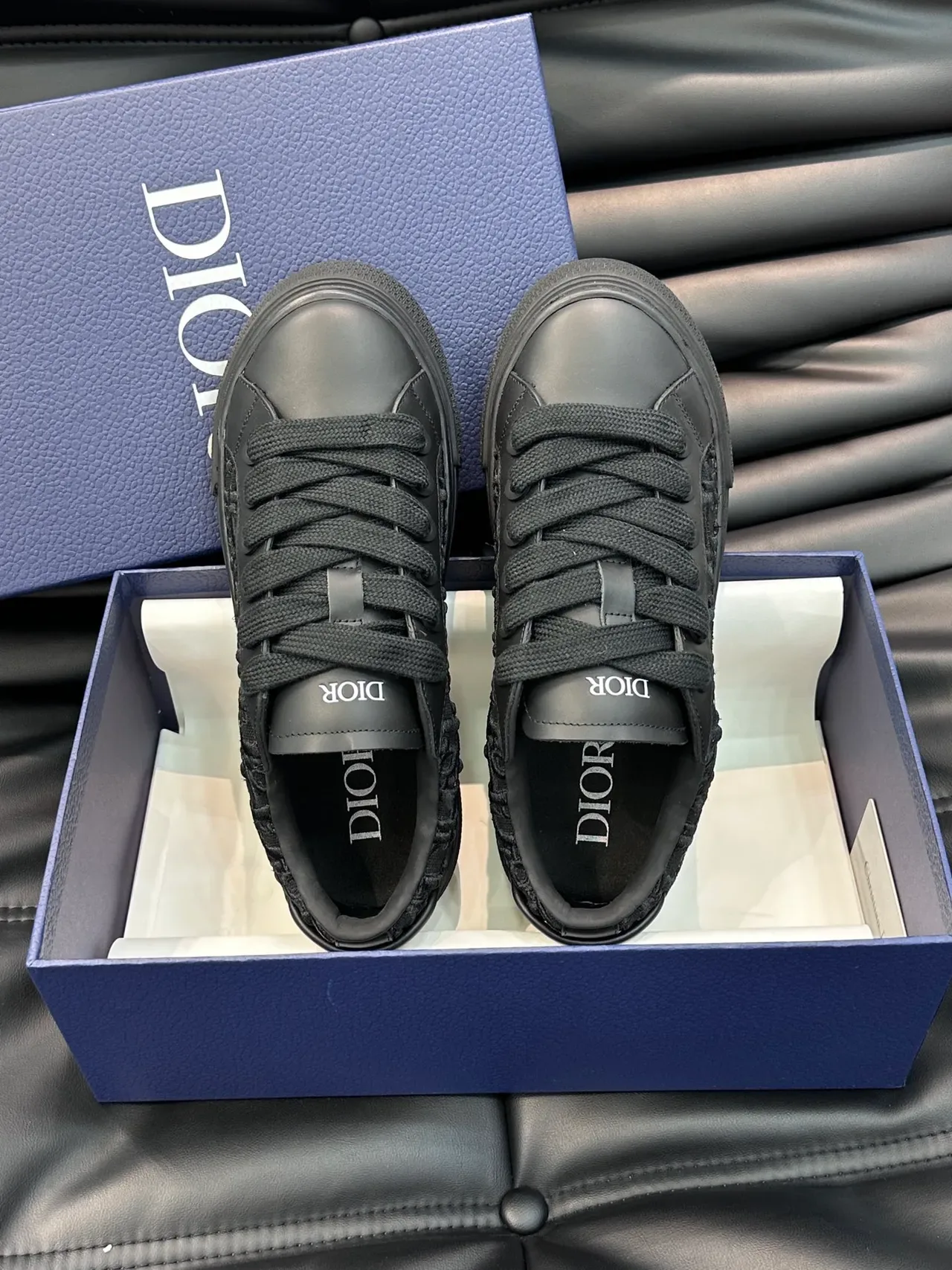 Dior Noir Monochrome Panneaux Texturés sur les Côtés Sneakers Lifestyle 4