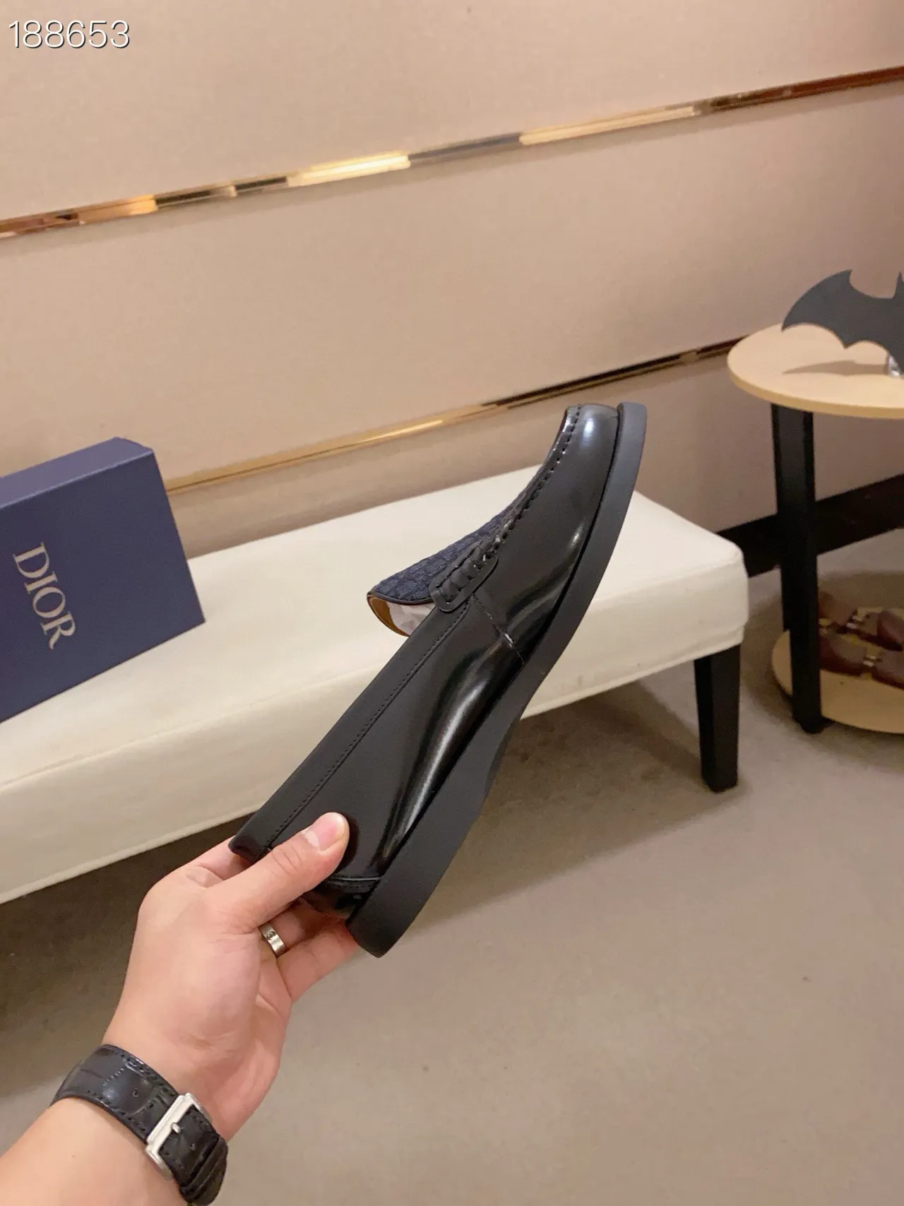 Dior Mocassin Noir Marine Cuir Verni Pointe Oblíque Jacquard Vamp Loafer 6