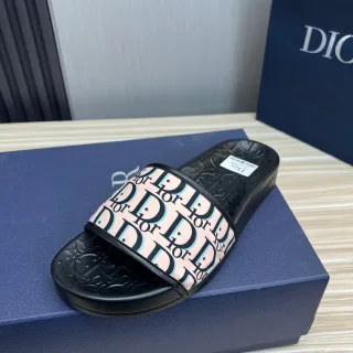 Dior Black Pink Monogram Strap Molded Rubber Sole Slippers