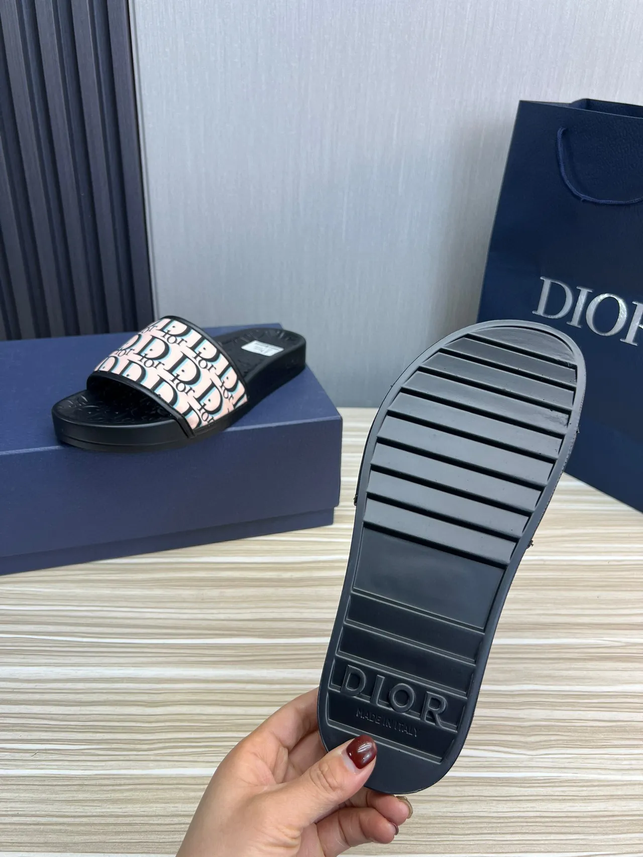 Dior Black Pink Monogram Strap Molded Rubber Sole Slippers 2
