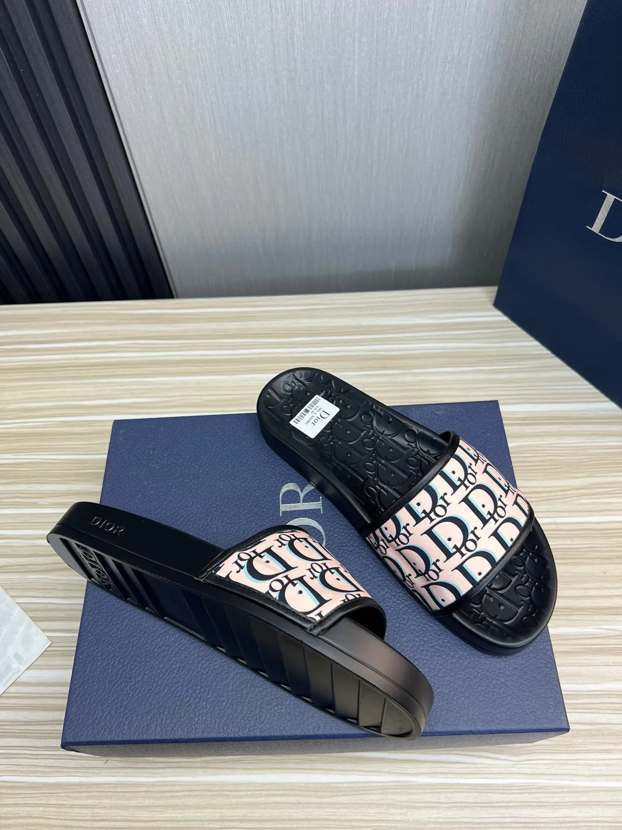 Dior Black Pink Monogram Strap Molded Rubber Sole Slippers 3