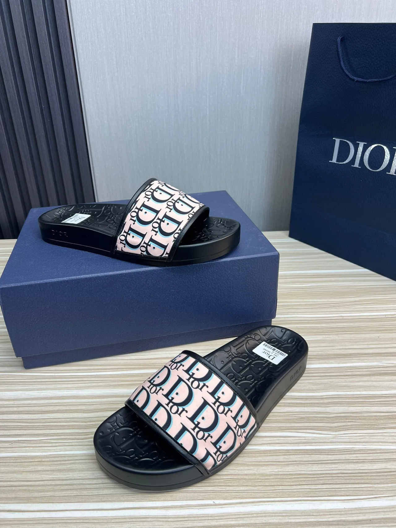 Dior Black Pink Monogram Strap Molded Rubber Sole Slippers 6
