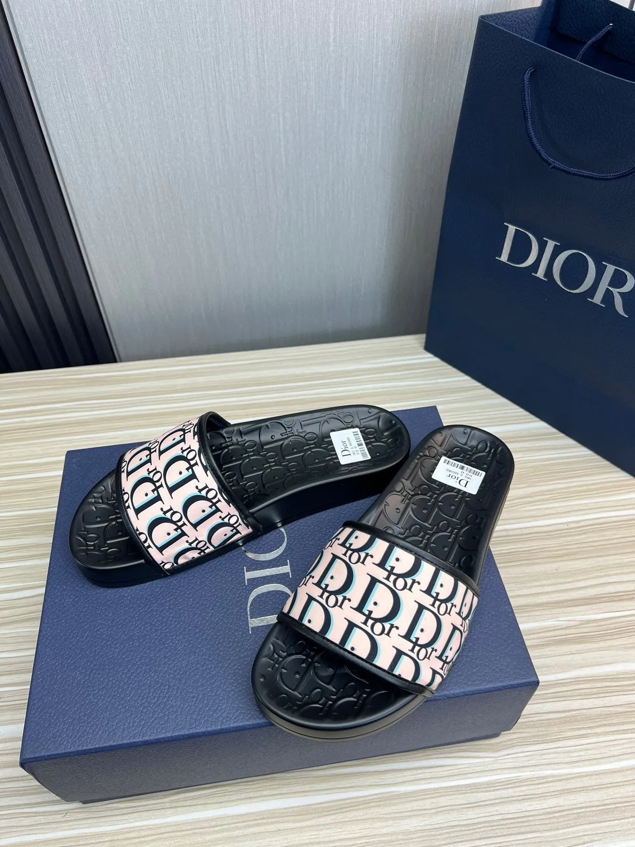 Dior Black Pink Monogram Strap Molded Rubber Sole Slippers 7