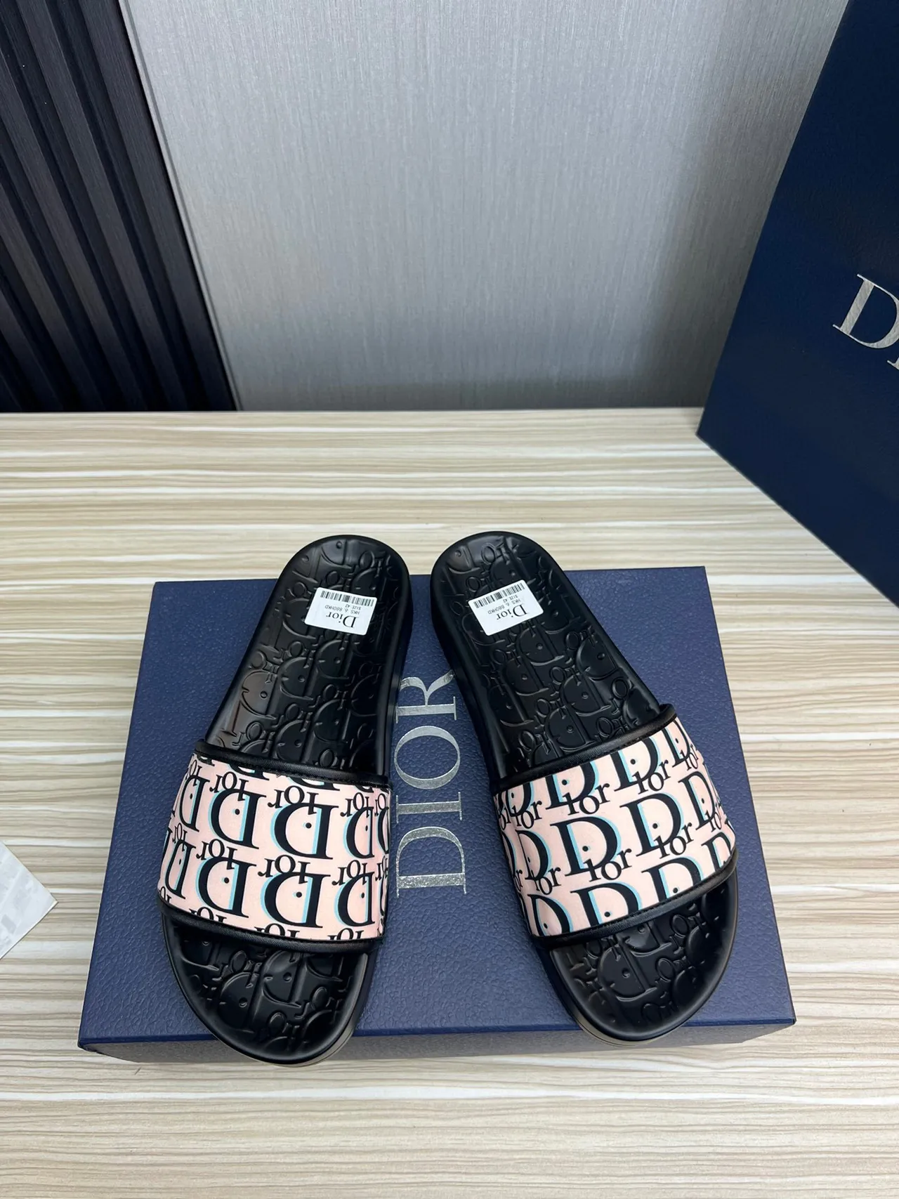 Dior Black Pink Monogram Strap Molded Rubber Sole Slippers 8