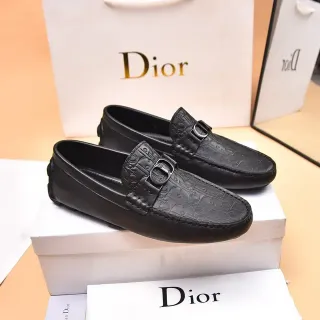 Dior काला चांदी एंबॉस्ड तिरछा पैटर्न डबल-डी मेटल बकल स्ट्रैप लोफर