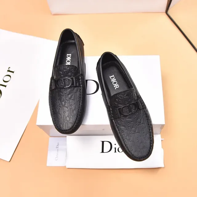 Dior Black Silver Embossed Oblique Pattern Double-D Metal Buckle Strap Loafer 2