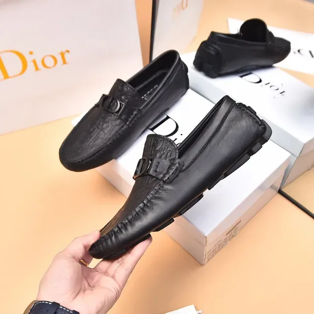 Dior Black Silver Embossed Oblique Pattern Double-D Metal Buckle Strap Loafer 4