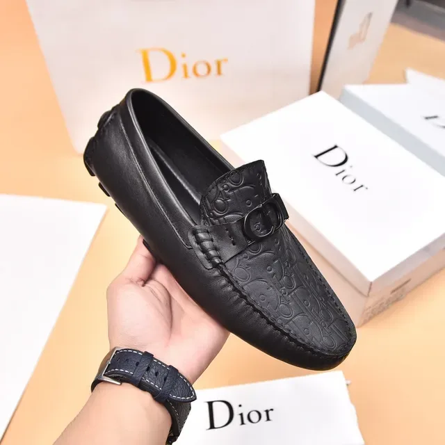 Dior Black Silver Embossed Oblique Pattern Double-D Metal Buckle Strap Loafer 5