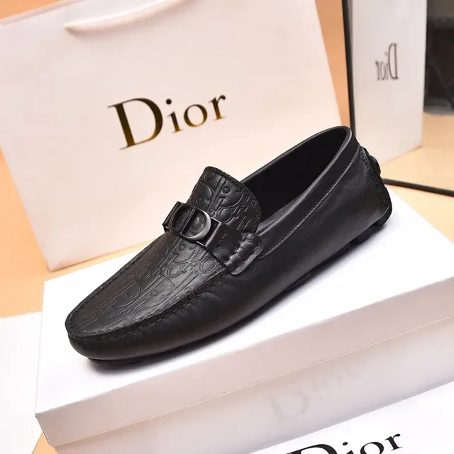 Dior Black Silver Embossed Oblique Pattern Double-D Metal Buckle Strap Loafer 6