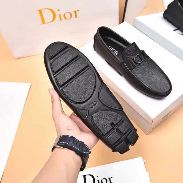 Dior Black Silver Embossed Oblique Pattern Double-D Metal Buckle Strap Loafer 7