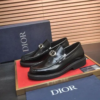 Dior Black Silver Glossy Patent Leather Metal CD Buckle Loafer