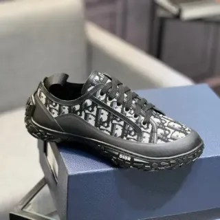 Dior Black White Monogrammed Textile Upper Rubber Outsole Lifestyle Sneakers