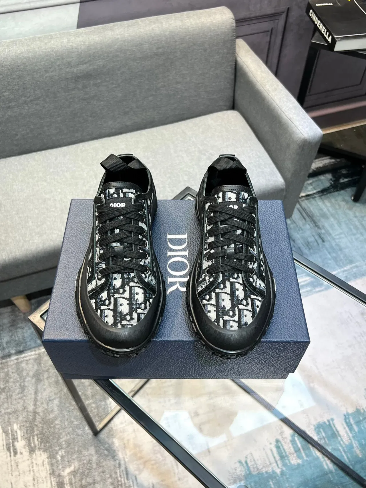 Dior Black White Monogrammed Textile Upper Rubber Outsole Lifestyle Sneakers 2