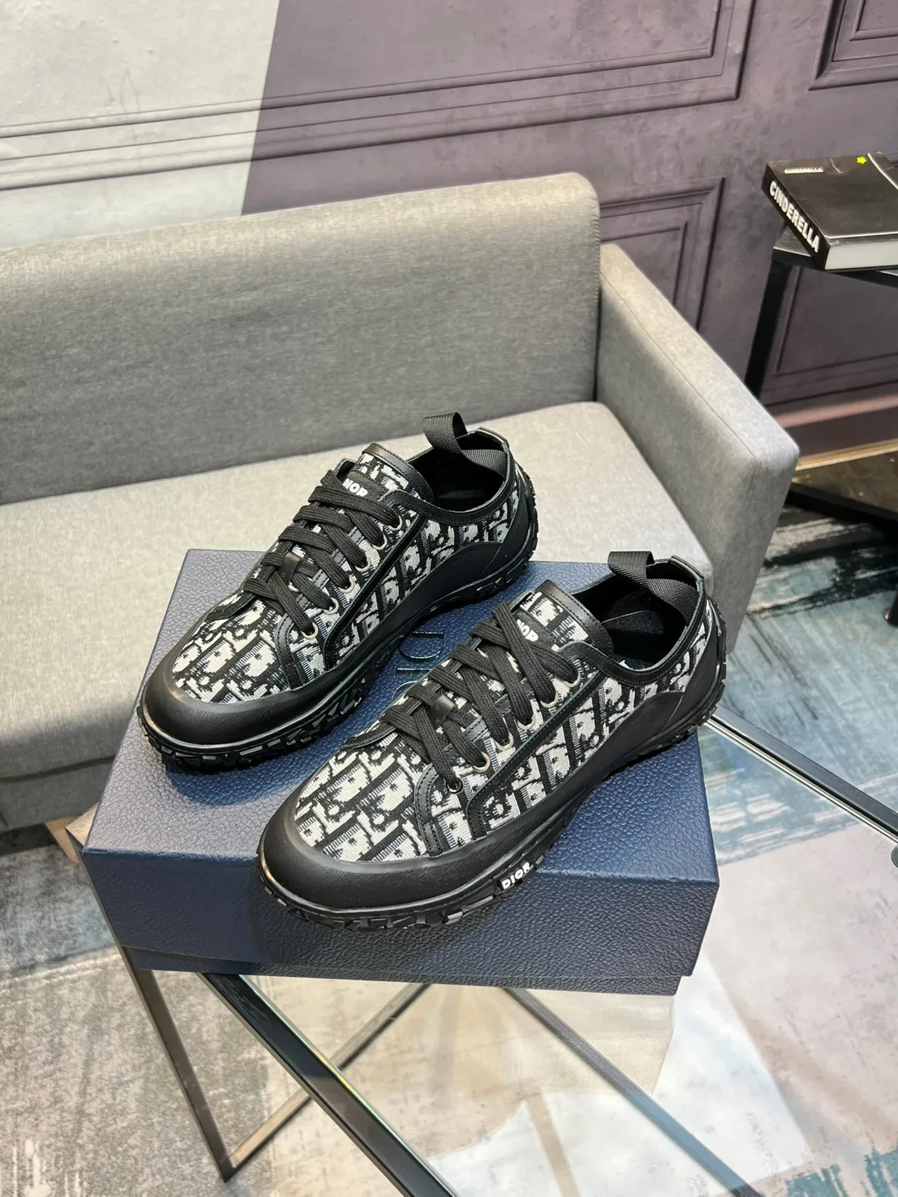 Dior Black White Monogrammed Textile Upper Rubber Outsole Lifestyle Sneakers 3