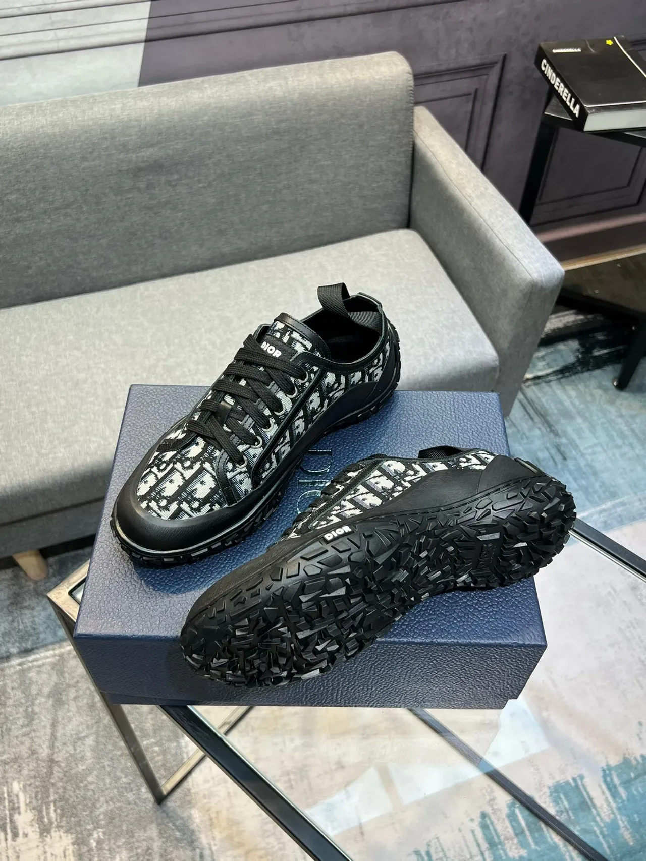 Dior Black White Monogrammed Textile Upper Rubber Outsole Lifestyle Sneakers 4