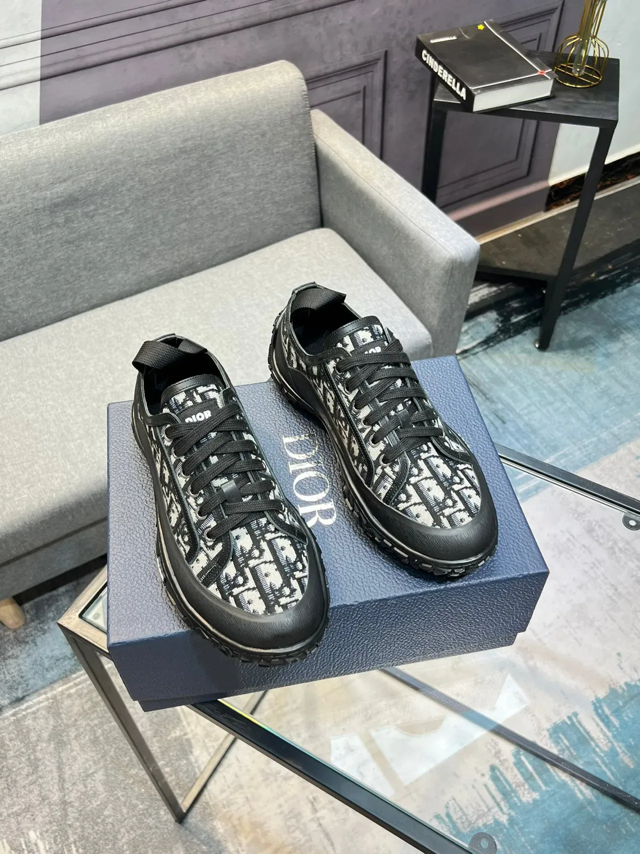 Dior Black White Monogrammed Textile Upper Rubber Outsole Lifestyle Sneakers 5
