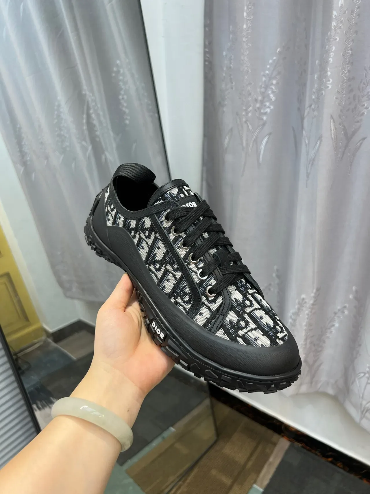 Dior Black White Monogrammed Textile Upper Rubber Outsole Lifestyle Sneakers 6