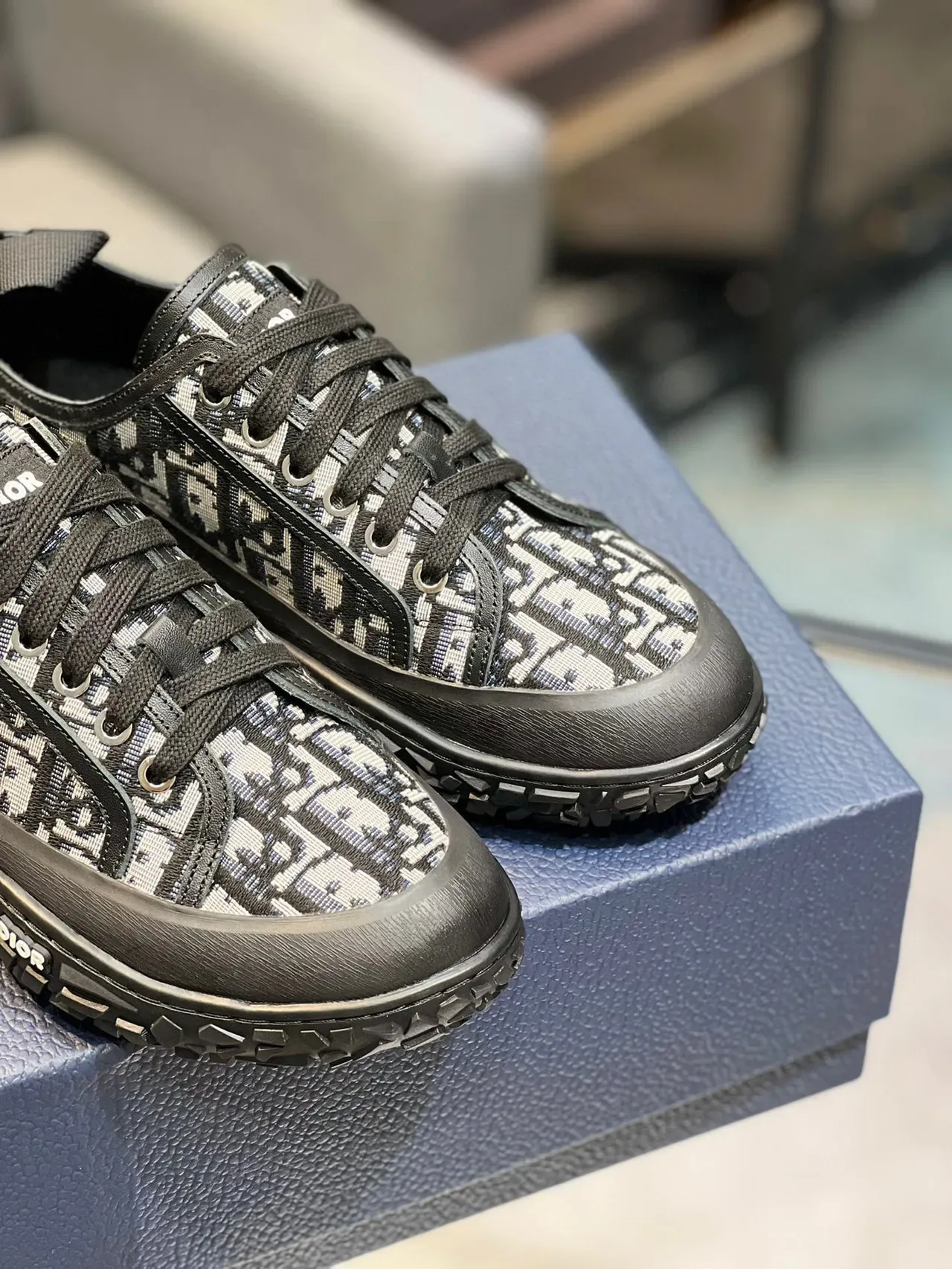 Dior Black White Monogrammed Textile Upper Rubber Outsole Lifestyle Sneakers 9