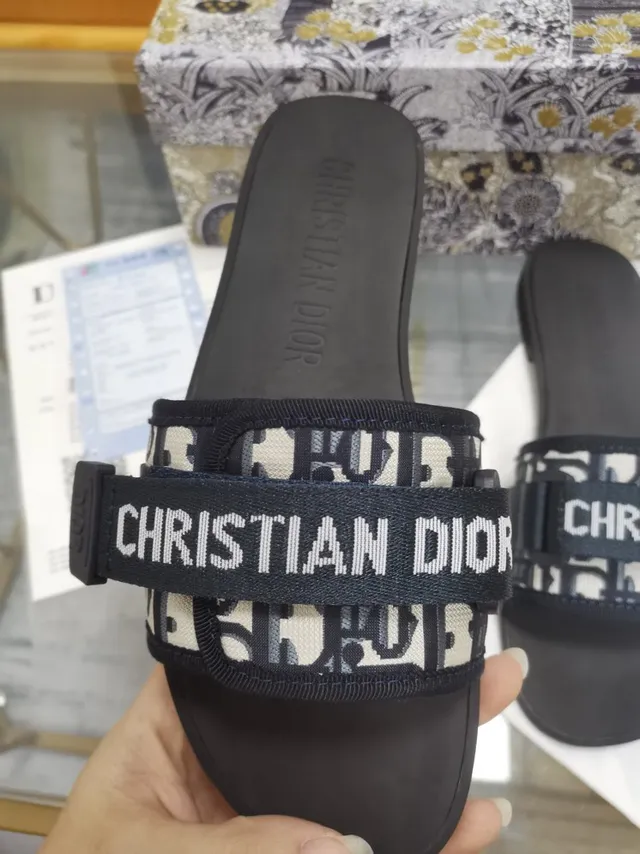 Dior Black White Wide Double Strap Monogram Webbing Slippers 2