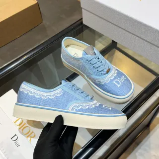 Dior Blue White Light Jacquard Textile Upper Embroidered Lace Trim Lifestyle Sneakers