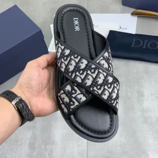 Dior Bobby काला बेज क्रॉस स्ट्रैप तिरछा Monogram Jacquard स्लिपर्स
