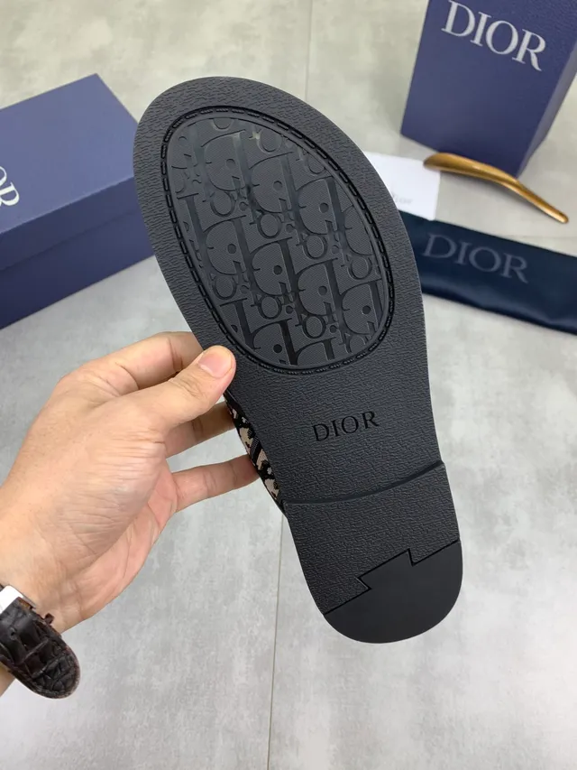 Dior Bobby Black Beige Crossed-Strap Oblique Monogram Jacquard Slippers 3