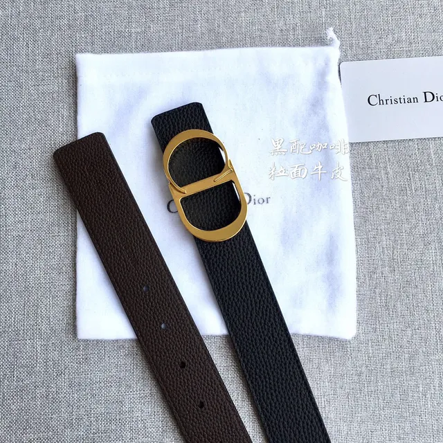 Dior Bobby Black Double-Sided Pebbled Calfskin Leather Belt 4