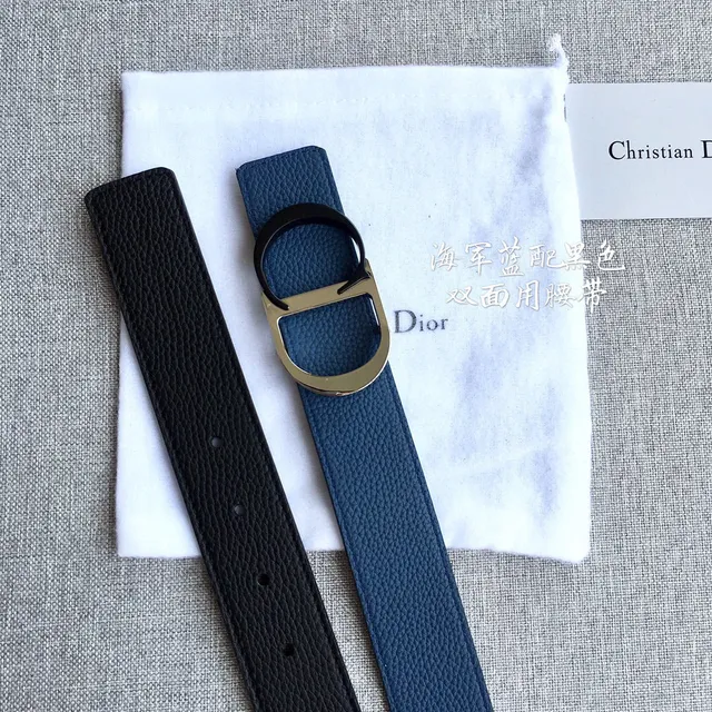 Dior Bobby Black Double-Sided Pebbled Calfskin Leather Belt 11
