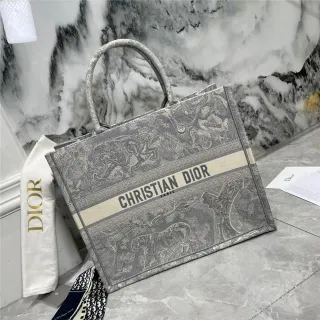 Dior Book Tote Gray Jacquard Ornate Print Tote Bag