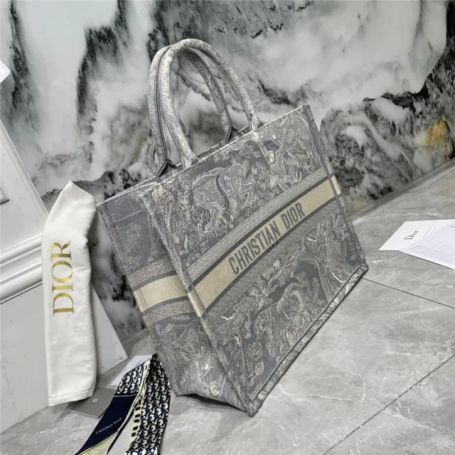Dior Book Tote Gris Jacquard Impression Ornée Sac Tote 9