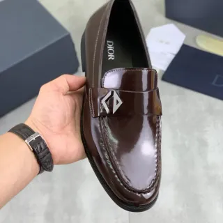 Dior Brown Black Glossy Patent Leather CD Logo Buckle Strap Loafer