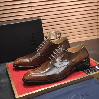 Dior Brown Black Polished Leather Cap-Toe Oxford Shoes