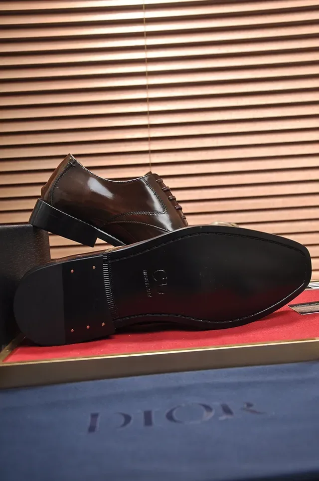Dior Brown Black Polished Leather Cap-Toe Oxford Shoes 3